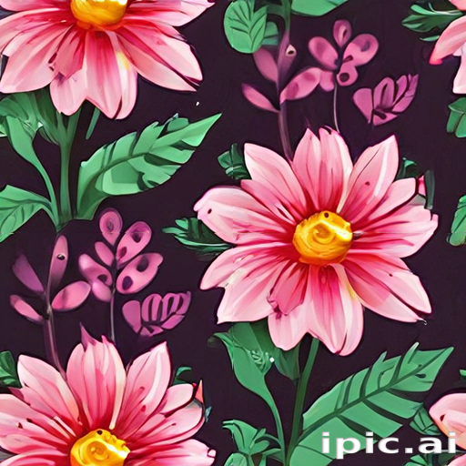 Vibrant Floral Pattern Featuring Pink Flowers Against a Dark Background