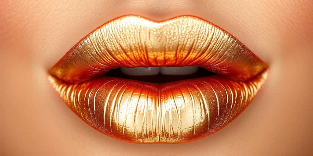 Luxurious champagne gold lips with a metallic finish, adding a touch of opulence and glamour to any makeup look