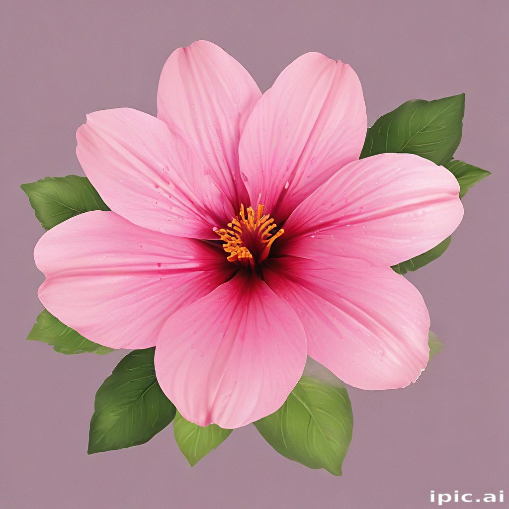 Delicate Pink Flower with Lush Green Leaves Against a Soft Background