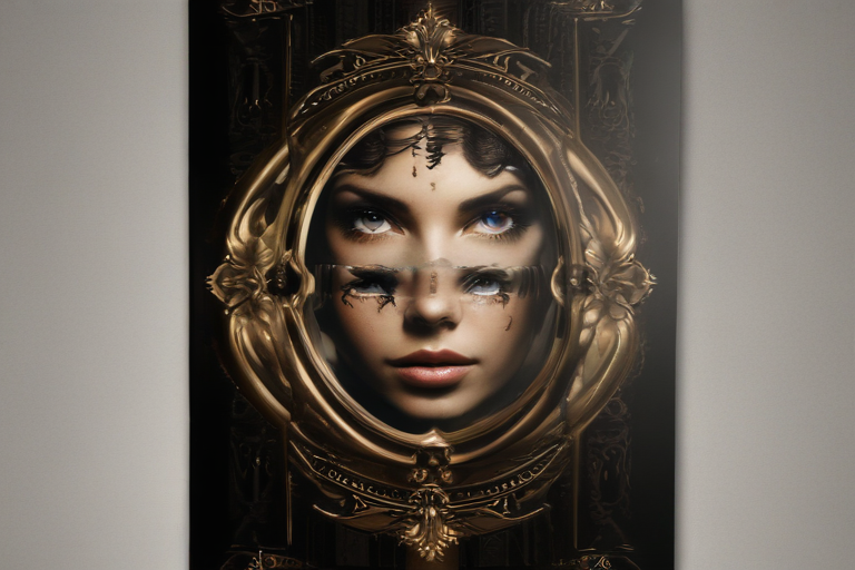 Reflections of Beauty: A Mysterious Woman in an Ornate Mirror Frame