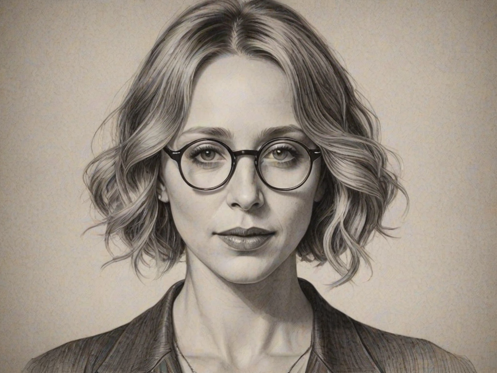 Beauteous Vera Farmiga, pencil sketch, portrait of Sublime woman 1921s in glasses, hair style beatnik, outline, clear lines, fine lines, 8k