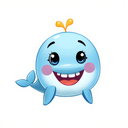 Generate a high-resolution, digitally illustrated image of a cartoon blue whale, with a bright and cheerful expression, set against a simple white background. Use a Canon EOS 5D Mark IV, f/8 aperture, ISO 100, 50mm lens, and a soft focus effect for a clean and vibrant look.