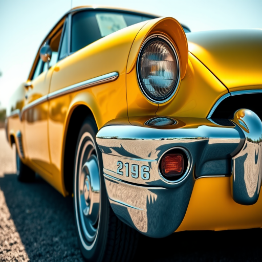 Create a high-resolution digital illustration of a vintage car with a sleek yellow and black design, captured from a low angle, using a DSLR camera with a 50mm lens at f/2.8 for a shallow depth of field, in bright daylight to enhance colors and shadows.