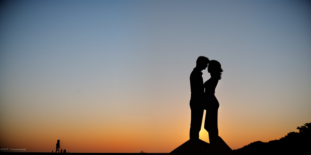 Silhouetted Couple Sharing a Romantic Moment Against a Stunning Sunset