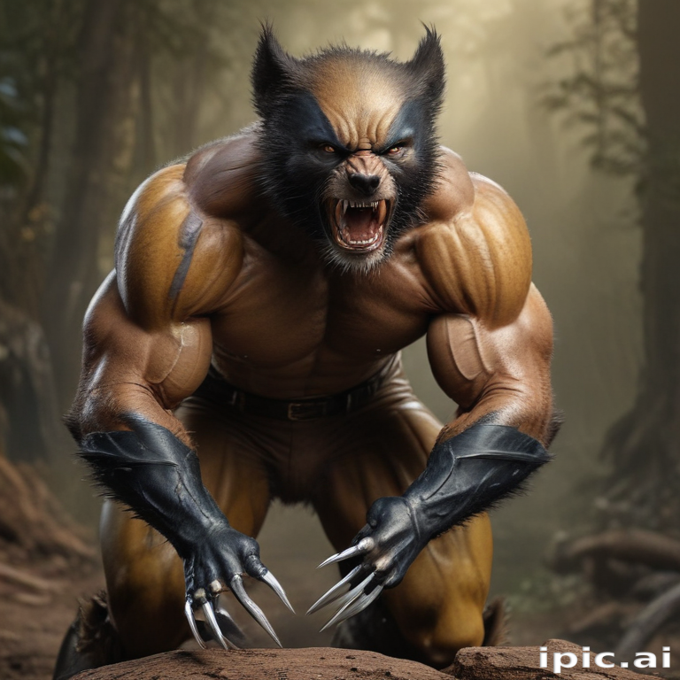 Fierce and Powerful Creature in a Lush Forest Setting, Ready to Attack