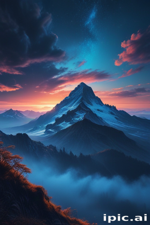 Majestic Mountain Landscape at Dusk with Vibrant Colors and Twilight Sky