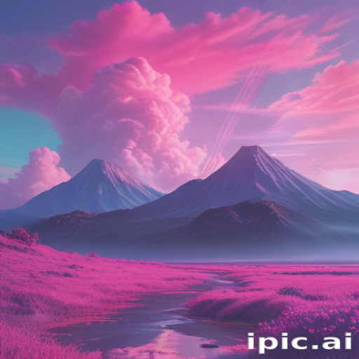Dreamy Landscape of Majestic Mountains Under a Vibrant Pink Sky