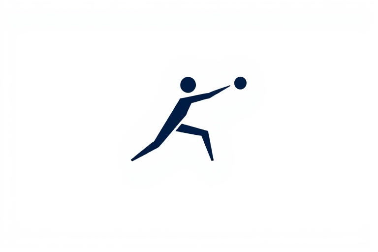 Create a minimalist logo of a dynamic figure in motion, reaching out with one arm to a small circular object, use a high-resolution camera at f/2.8 aperture, 35mm lens, 1/1000s shutter speed, shot from a low angle perspective with soft diffused lighting for clarity and depth.