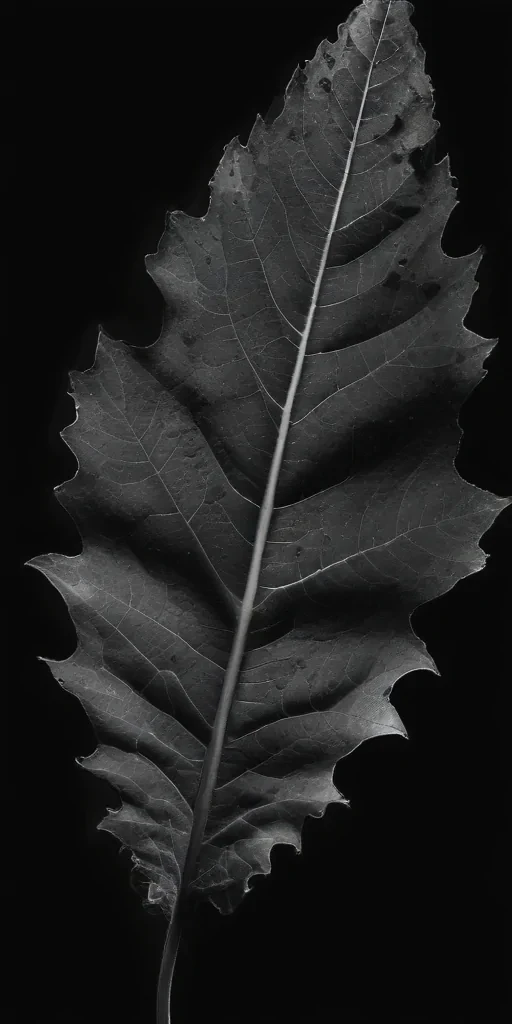 leaf in black and white