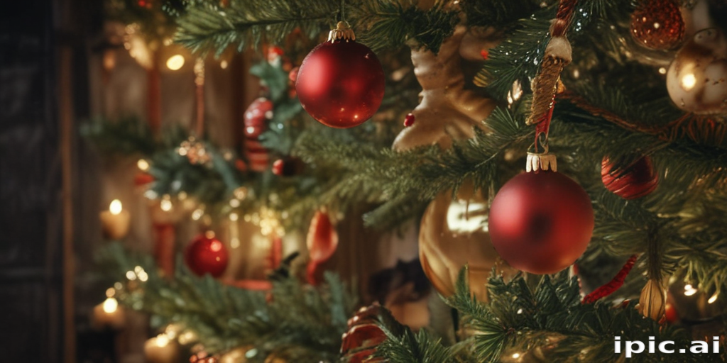Festively Decorated Christmas Tree Glimmering with Red Ornaments and Lights