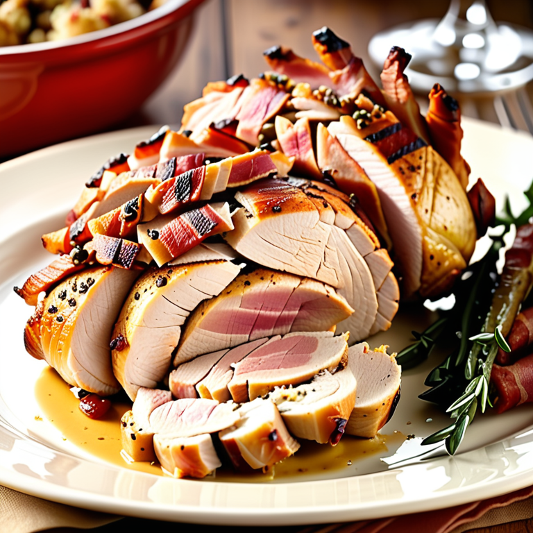 chicken breast with stuffing wrapped in bacon