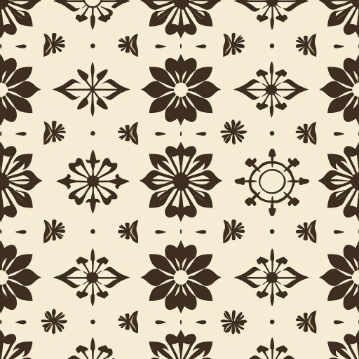 create a seamless pattern featuring abstract shapes like arrows, flowers, and spirals in a neutral palette on a light beige background, shot with a Canon EOS R5, f/5.6 aperture, 50mm lens, ISO 100, natural lighting, high resolution.