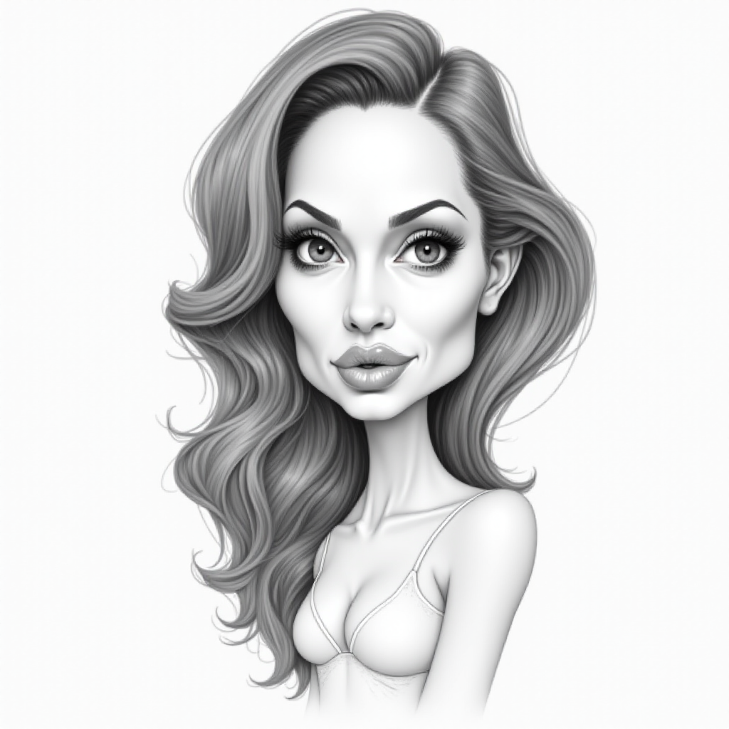 Angelina jolie caricature. A pencil-drawn caricature of the actress Angelina Jolie