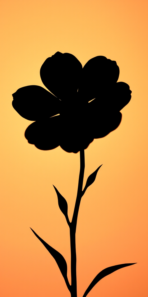 Create a high-resolution image of a stylized flower silhouette against a gradient background, captured with a DSLR camera at f/2.8 aperture, 1/250s shutter speed, ISO 100, using a macro lens for sharp detail, set in portrait orientation for emphasis on the flower's shape.