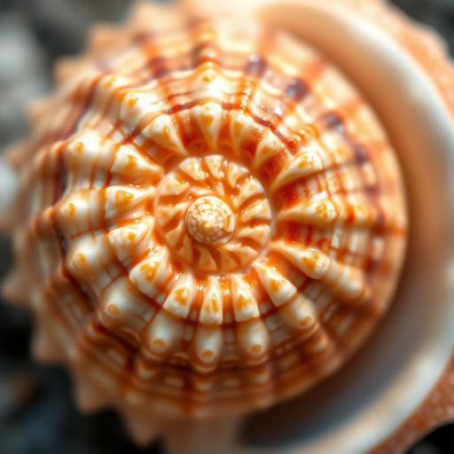 A highly detailed close-up image of a beautifully textured seashell with intricate patterns, natural lighting, macro lens setting with a shallow depth of field, ISO 100, f/2.8, 100mm macro lens, DSLR camera style.