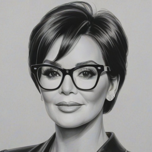 Gorgeous Kris Jenner, pencil sketch, portrait of Captivating woman 1943s in glasses, hair style beatnik, outline, clear lines, fine lines, 8k