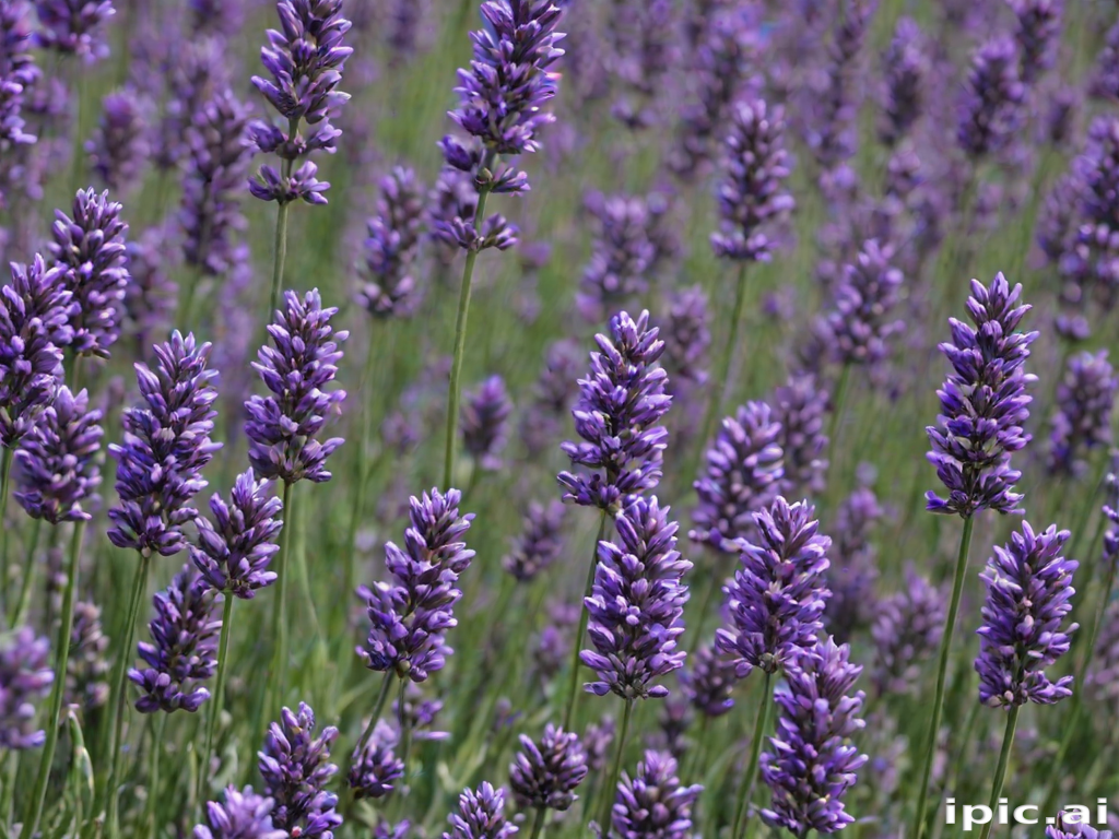 Vibrant Lavender Field in Full Bloom Under a Clear Blue Sky