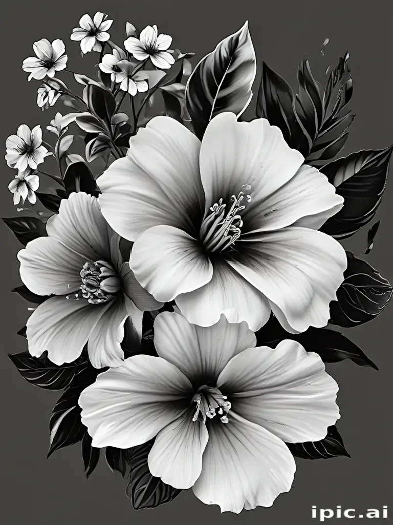 black and white flower png
