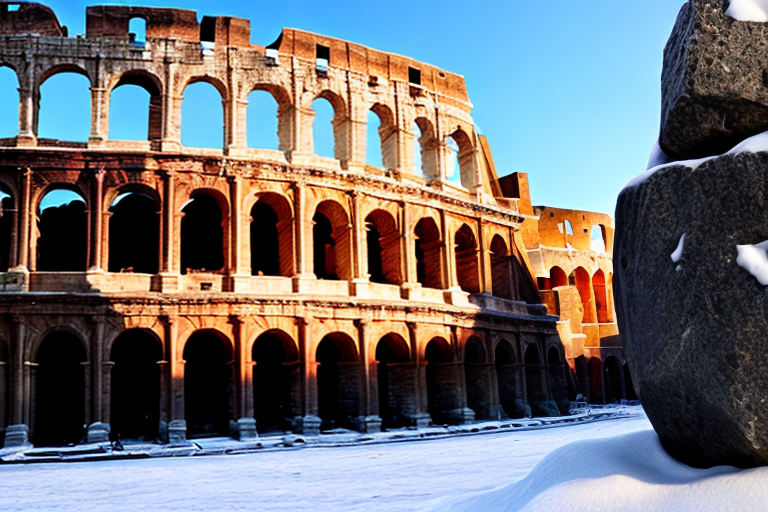 Image of a crystal globe with Roman Coliseum and snow