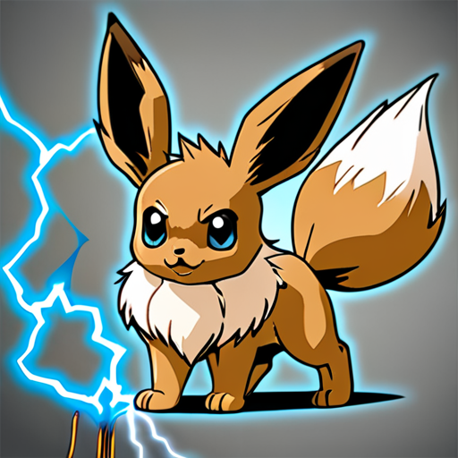 A blue eevee releasing electricity from the tail