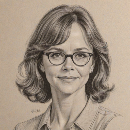 Appealing Sally Field, pencil sketch, portrait of Magnificent woman 1946s in glasses, hair style beatnik, outline, clear lines, fine lines, 8k