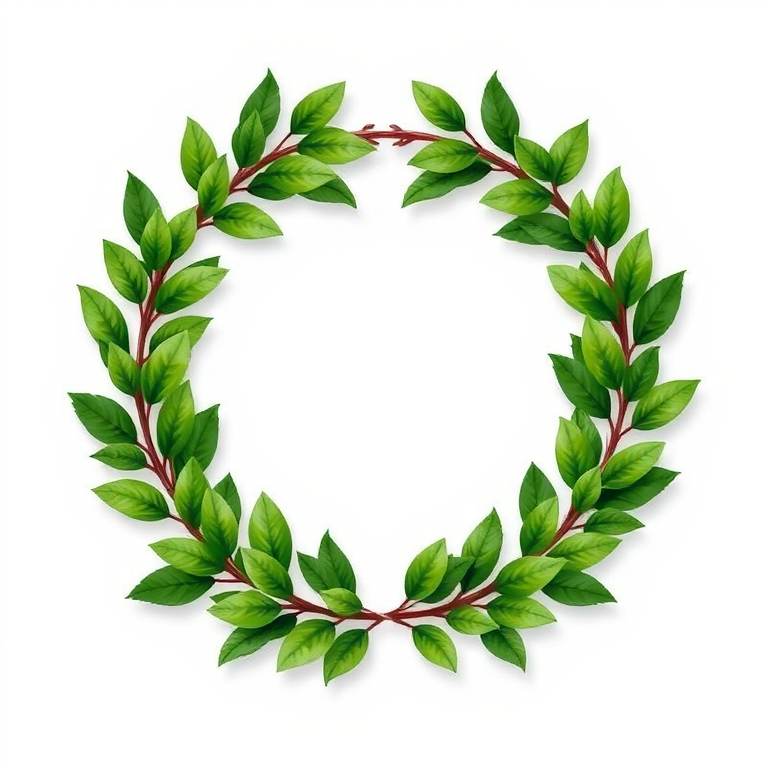 Generate a detailed vector graphic of a green laurel wreath, featuring a symmetrical design with vibrant foliage, shot with a Canon EOS R5 at f/4 for a sharp image contrast, 24mm lens for a wide view, and vivid colors, ensuring high resolution and clean lines for clarity.