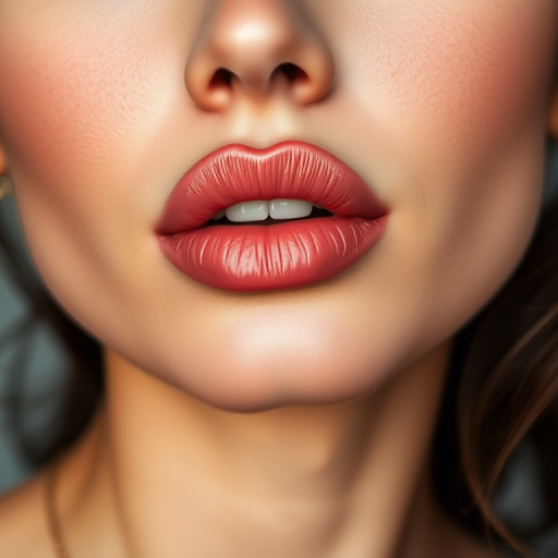 Charming woman lips adorned with rosy nude satin finish, full face portrait emphasizing understated elegance and timeless appeal