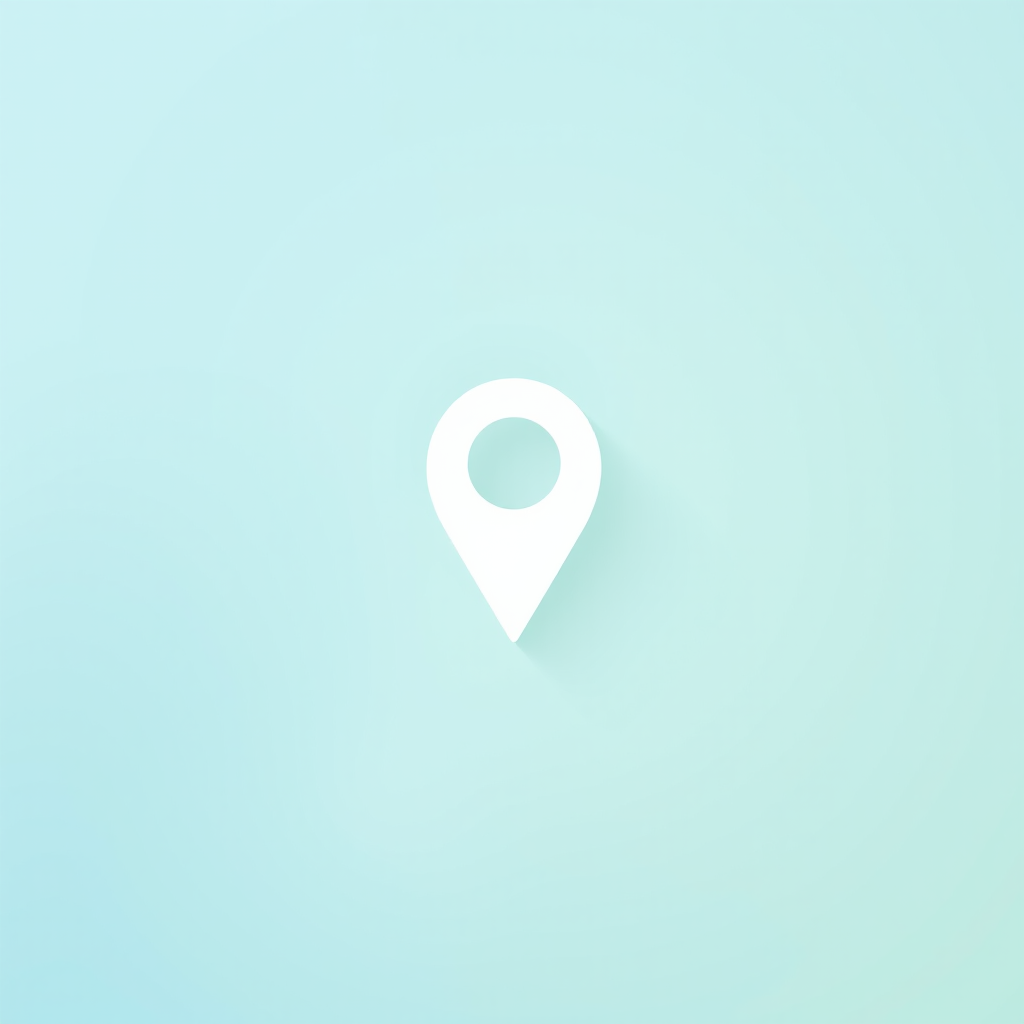 Create a minimalist design of a location pin icon in white color on a smooth gradient background transitioning from light blue to soft green, using a digital camera with a 50mm lens at f/2.8, shooting from a straight-on view to enhance clarity and depth.