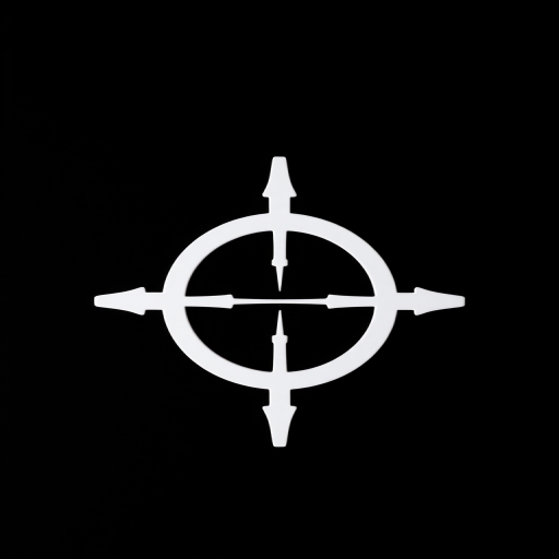 Create a high-contrast image of a simple white crosshair symbol on a solid black background, captured with a DSLR camera at f/11, ISO 100, 1/60s, top-down perspective, using a macro lens for detailed clarity.