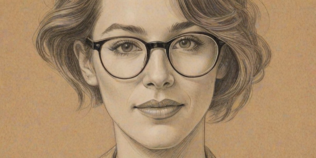 Delightful Brooke Langton, pencil sketch, portrait of Wonderful woman 1924s in glasses, hair style beatnik, outline, clear lines, fine lines, 8k
