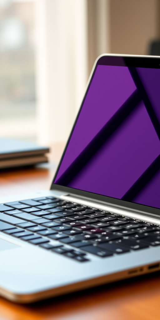 Create a detailed digital illustration of an open laptop from a slightly elevated angle with a high-resolution setting, using a Canon EOS 5D Mark IV camera at f/2.8 aperture, ISO 100, 50mm lens, natural lighting to enhance colors and details.