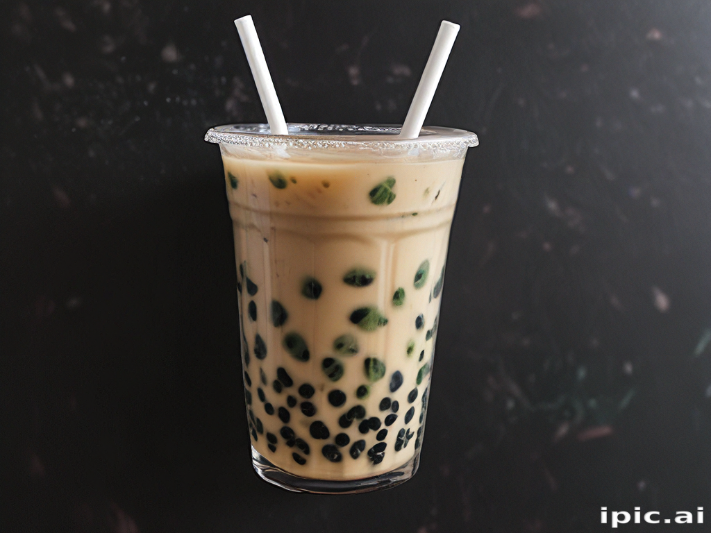 Deliciously Refreshing Bubble Tea with Tapioca Pearls and Straws