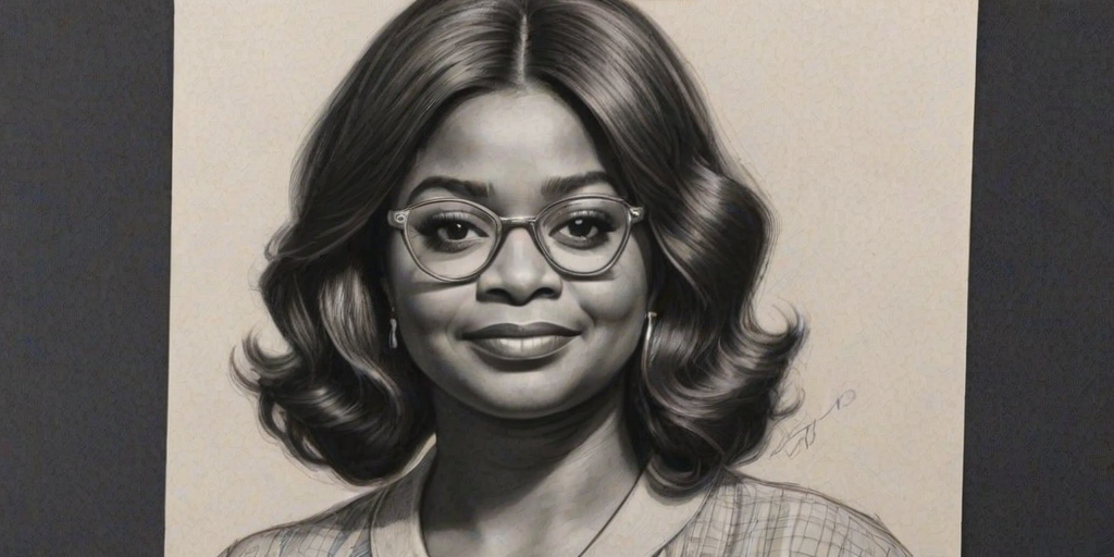 Fascinating Octavia Spencer, pencil sketch, portrait of Wonderful woman 1963s in glasses, hair style beatnik, outline, clear lines, fine lines, 8k