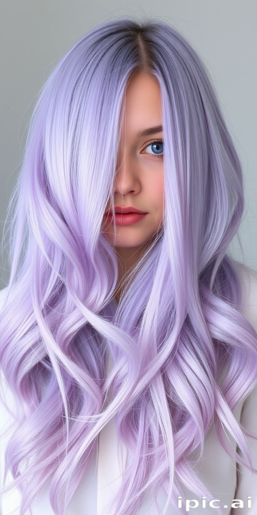Ethereal pastel lavender locks in the "Twilight Dream" style flow ethereally, accented by silvery undertones and soft, face-framing tendrils