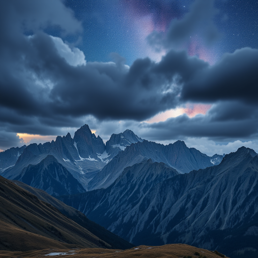 Create a stunning digital landscape of a mountain range under a dramatic sky with a celestial event, using a Canon EOS R5 camera, 24mm lens, f/8 aperture, ISO 100, with a wide-angle view and high dynamic range for enhanced detail and contrast.