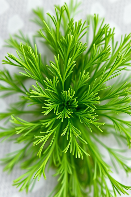 Fresh dill herb on a transparent background, shot with a macro lens, aperture f/2.8, ISO 100, shutter speed 1/250s, top-down view, DSLR camera, natural lighting for vibrant colors.