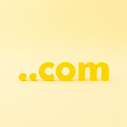 3D-rendered yellow .com text on a light gradient background, camera type: DSLR, camera settings: f/2.8, ISO 100, shutter speed 1/125s, camera view: eye level, camera style: minimalistic.