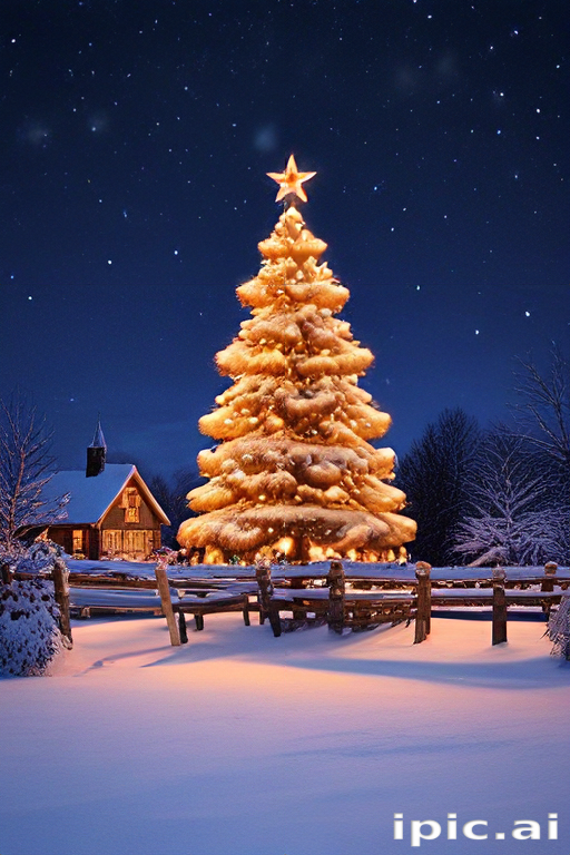 Enchanting Winter Scene Featuring a Glowing Christmas Tree in Snowy ...