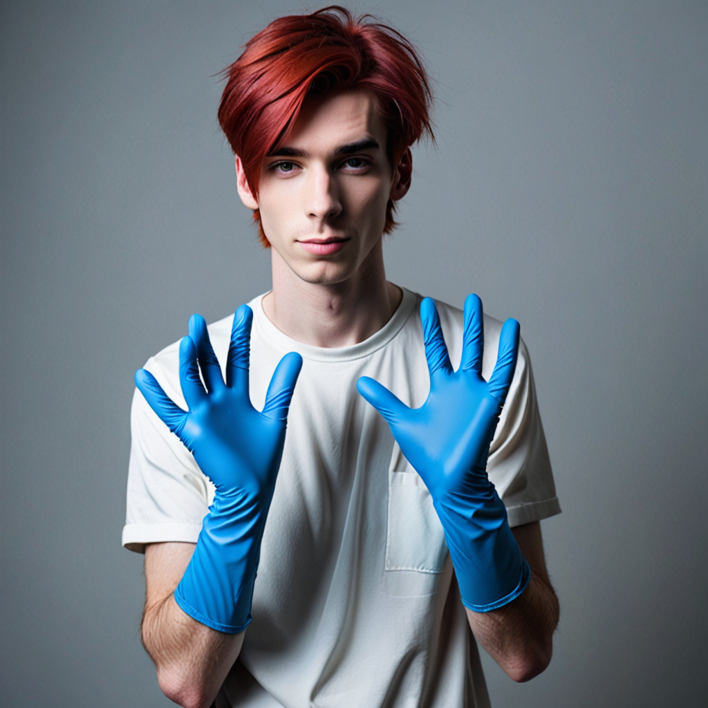 Ai Image Generator - Ai Art Generator - High Quality and 100% Unique Images  - iPic.Ai handsome slim cute emo guy skinny with red hair and vet and  nitrile blue gloves