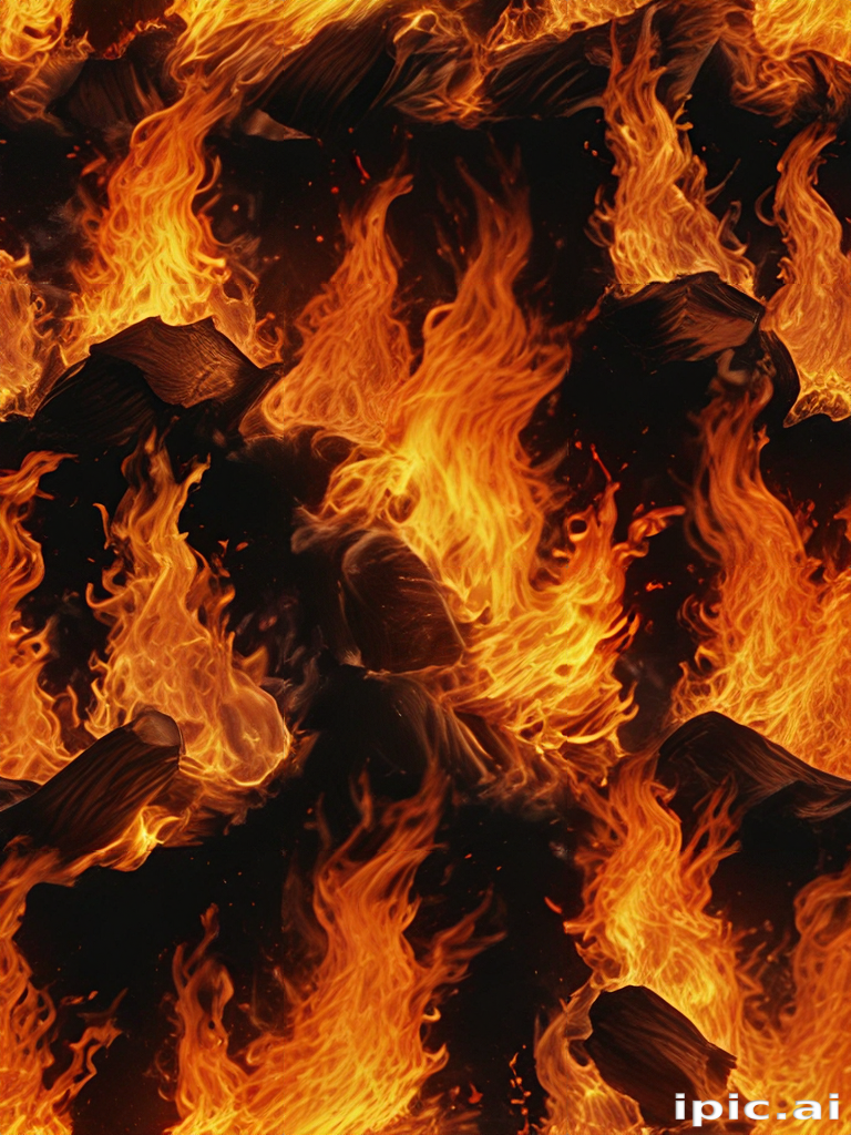 Dynamic Flames Dancing Among Logs in a Fiery, Captivating Display