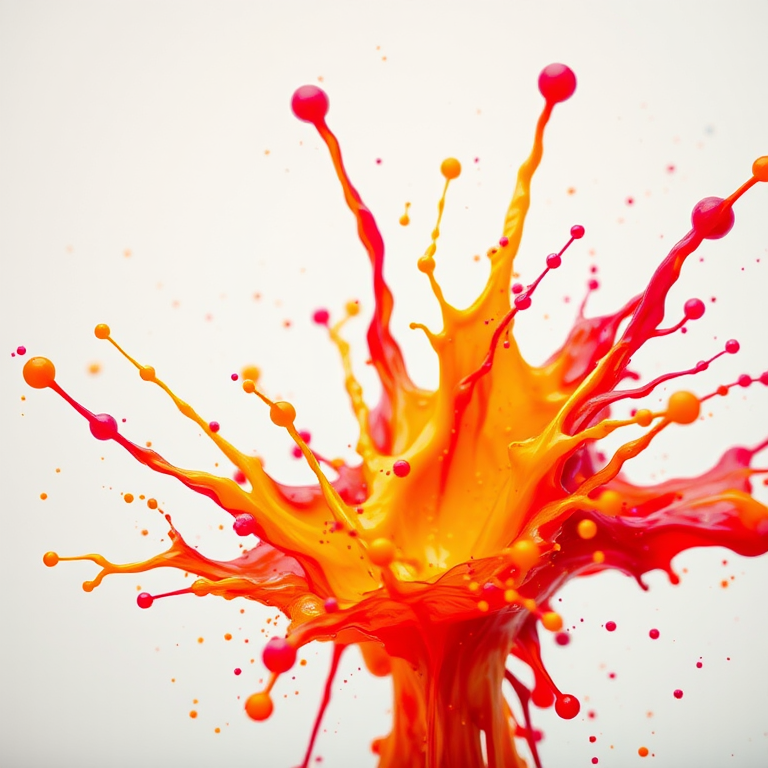 vibrant paint splash explosion on a light background, macro view, f/2.8 aperture, 1/200s shutter speed, ISO 100, DSLR camera, natural lighting, high-resolution detail