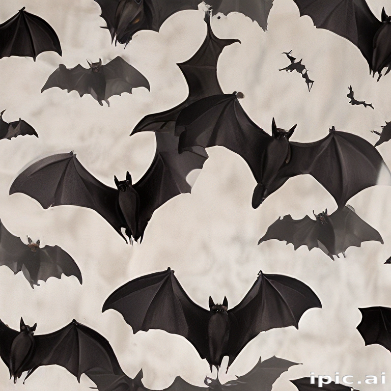 Whimsical Pattern of Bats Flying Against a Soft Cloudy Background
