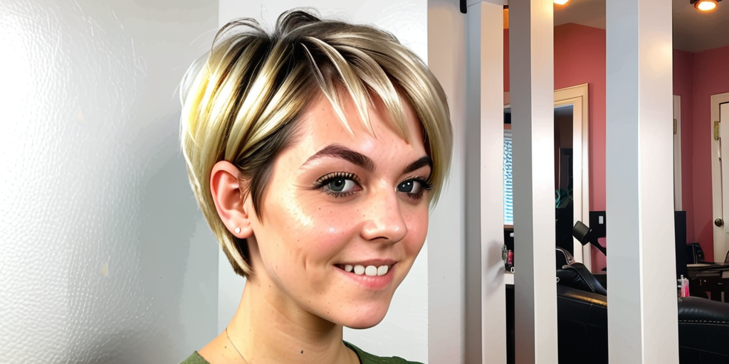 Bright and Stylish Short Hairstyle with Fresh Highlights and Natural Makeup