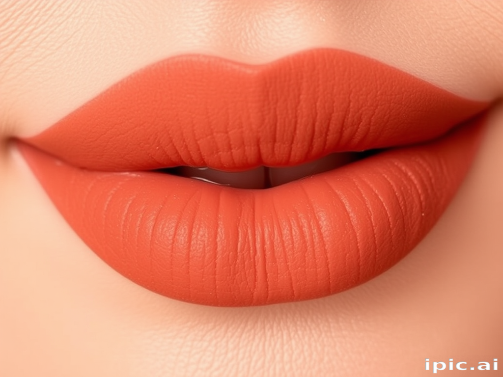 Matte terracotta lips with a suede-like texture, named "Desert Bloom," offer a warm, earthy tone and a comfortable, non-drying formula