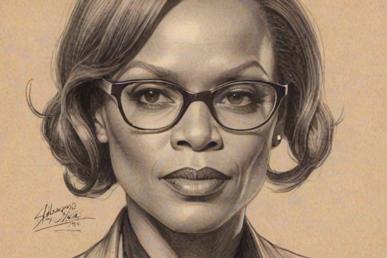 Bewitching Avery Brooks, pencil sketch, portrait of Superb woman 1923s in glasses, hair style beatnik, outline, clear lines, fine lines, 8k