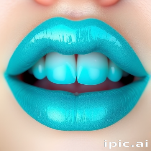 Bright turquoise lips with a glossy finish and iridescent blue-green shift, dubbed "Mermaid's Lagoon Splash"