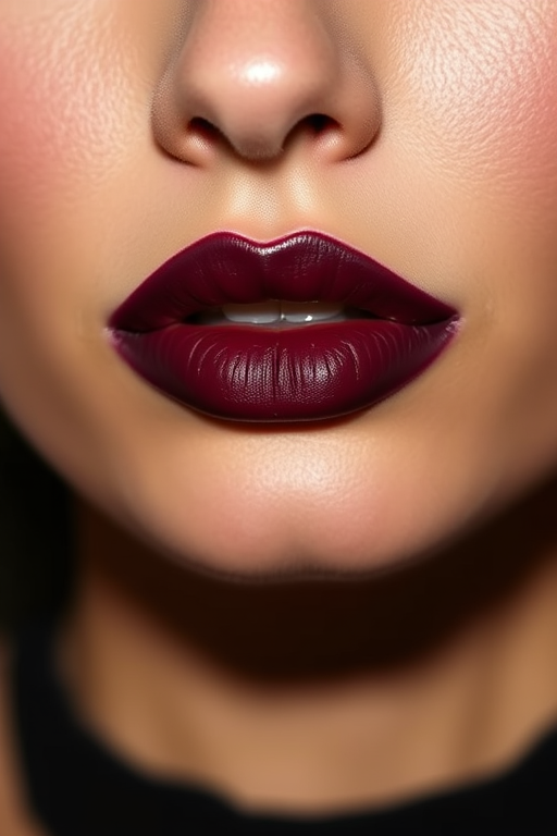 Sophisticated deep wine lips with a matte finish, exuding confidence and allure, perfect for making a statement at formal events