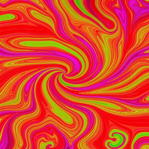 Generate a vibrant abstract pattern with swirls of red, purple, and green, captured with a Nikon D850 camera at ISO 100, f/11, 1/250 sec, using a macro lens and a top-down perspective for enhanced detail and color richness.