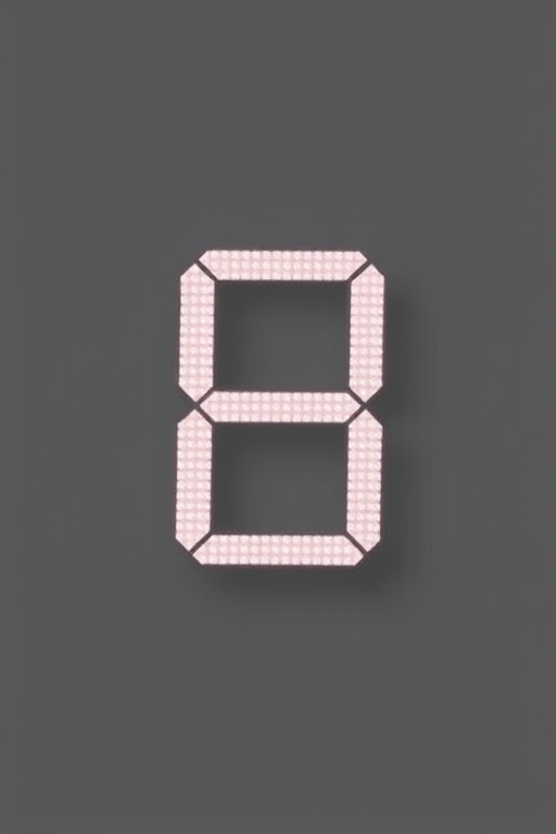 generate an image of the number 8 in a digital display style, with a minimalist design, on a gray background, using a DSLR camera at f/2.8 aperture, ISO 100, 50mm lens, and a 45-degree angle view for enhanced depth and clarity