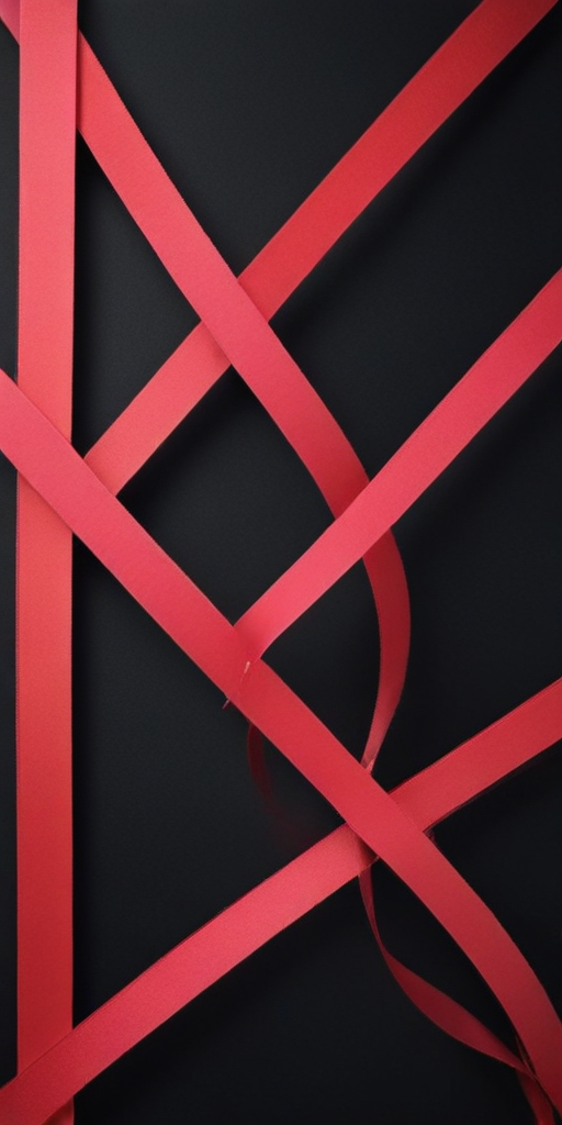 Red Ribbon Flashbacks Intricate Patterns of Red Ribbons Intertwined Against a Dark Background